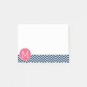 Navy Blue en Magenta Chevrons Custom Monogram Post-it® Notes (Voorkant)
