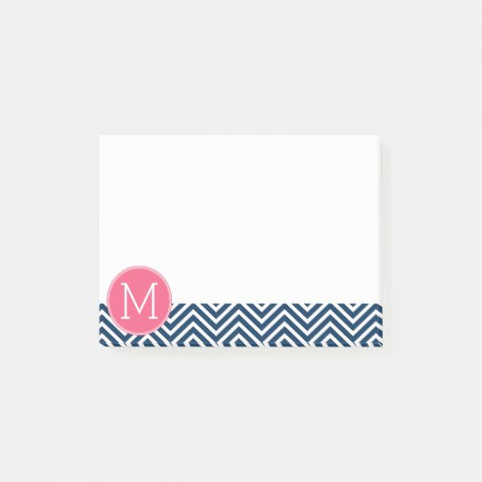Navy Blue en Magenta Chevrons Custom Monogram Post-it® Notes (Voorkant)