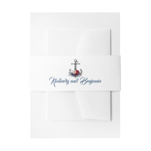 Navy Blue en Marsala Bloemen Anker Bruiloft Uitnodigingen Wikkel