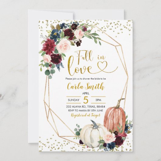 Navy Blue en Marsala Herfst in Love Vrijgezellenfe Kaart (Voorkant)