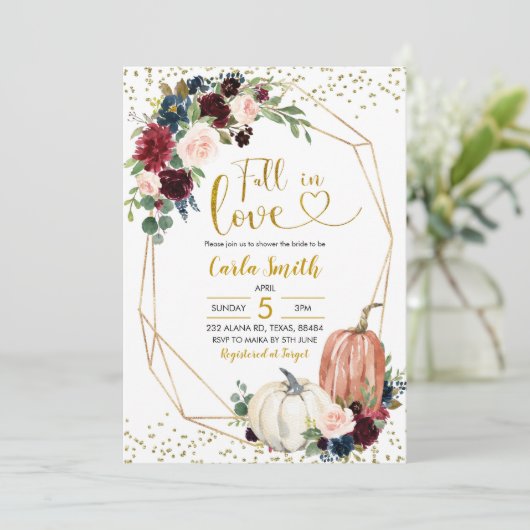 Navy Blue en Marsala Herfst in Love Vrijgezellenfe Kaart (Staand voorkant)