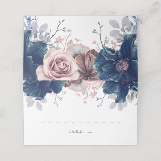 Navy Blue en Mauve Bloemenbruiloft (Buitenkant ongevouwen)