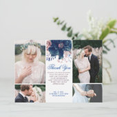 Navy Blue en Mauve bruiloft dank u foto Kaart (Staand voorkant)