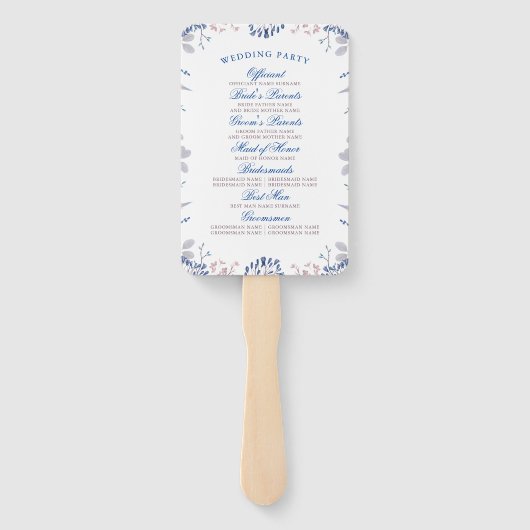 Navy Blue en Mauve Floral bruiloft programma Handwaaier (Achterkant)
