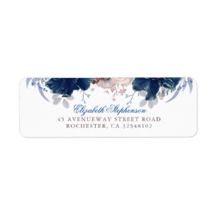 Navy Blue en Mauve Floral Vintage Wedding Etiket