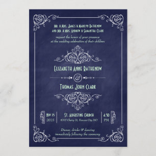 Navy Blue en Mint Chalkboard Deco Wedding Kaart