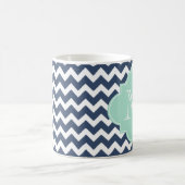 Navy Blue en Mint Green Chevron Custom Monogram Koffiemok (Center)