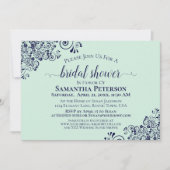 Navy Blue en Mint Green Elegant Lace Vrijgezellenf Kaart (Voorkant)