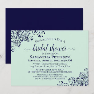 Navy Blue en Mint Green Elegant Lace Vrijgezellenf Kaart