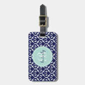 Navy Blue en Mint Heartlocked Print Bagagelabel (Voorkant verticaal)