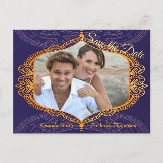 Navy Blue en of Violet met Gold Mandalas Aankondigingskaart (Voorkant)