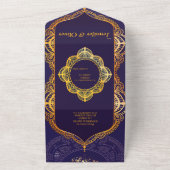 Navy Blue en of Violet met Gold Mandalas All In One Uitnodiging (Buitenkant)