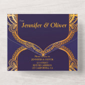 Navy Blue en of Violet met Gold Mandalas All In One Uitnodiging (Achterkant)