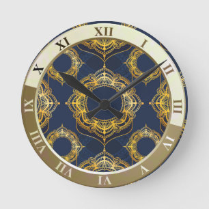 Navy Blue en of Violet met Gold Mandalas Ronde Klok