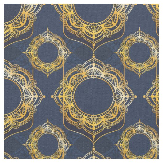 Navy Blue en of Violet met Gold Mandalas Stof (Close Up)