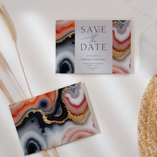 Navy Blue En Oranje Agaat Bewaar De Datum Kaart