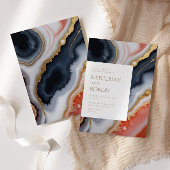 Navy Blue en Oranje Agaat Modern Wedding Kaart