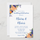 Navy Blue en Oranje botanische Florals Weddenschap Kaart (Voorkant)