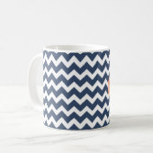 Navy Blue en Oranje Chevron Custom Monogram Koffiemok (Voorkant links)