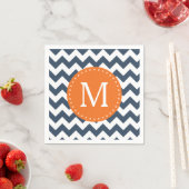 Navy Blue en Oranje Chevron Custom Monogram Servetten (Insitu)