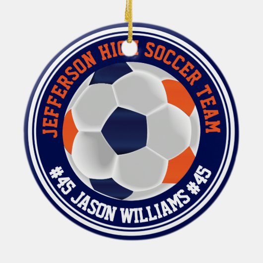 Navy Blue en Oranje ⚽ Keramisch Ornament (Achterkant)