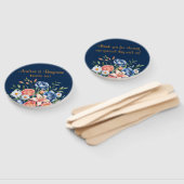 Navy Blue en Oranje Peony Flower Wedding Handwaaier (Niet-gemonteerd)