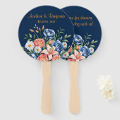 Navy Blue en Oranje Peony Flower Wedding Handwaaier (Voorkant en achterkant)