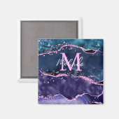 Navy Blue en Paars Glitter Ocean Agate Magneet (Voorkant / Achterkant)