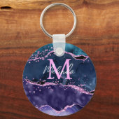 Navy Blue en Paars Glitter Ocean Agate Sleutelhanger (Voorkant)