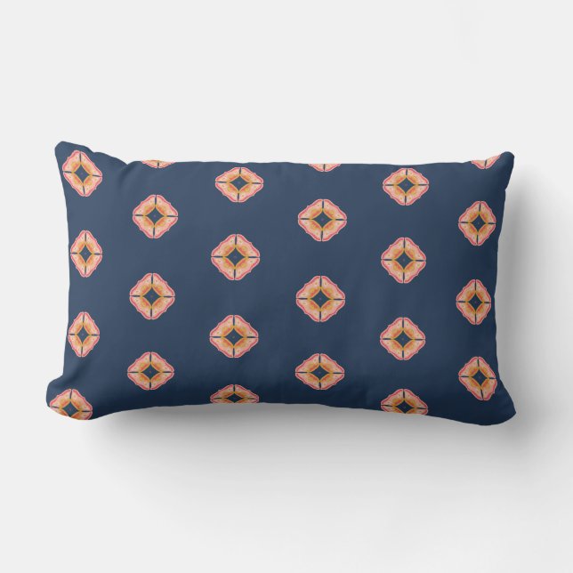 Navy Blue en Peach Boho Diamond Pattern Kussen (Voorkant)