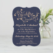 Navy Blue en Peach bruiloft uitnodiging (Staand voorkant)