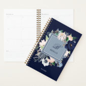 Navy Blue en Pink Floral | Naam en monogram Planner (Display)