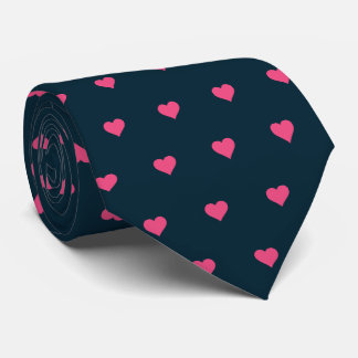 Navy Blue en Pink Hearts Stropdas