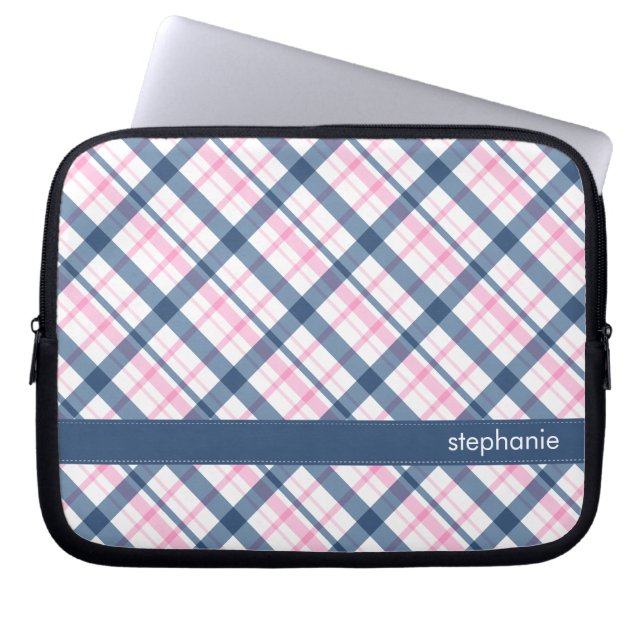 Navy Blue en PInk Pset Pattern Laptop Sleeve (Voorkant)