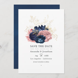 Navy Blue en Pink  Rozen Weddenfoto Save The Date