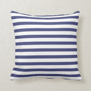 Navy Blue en Pure White Stripes Kussen