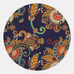 Navy Blue en Red Paisley Pattern Ronde Sticker