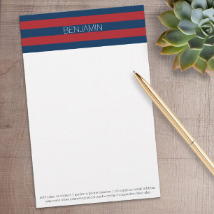 Navy Blue en Red Rugby Stripes met aangepaste naam Briefpapier