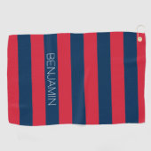 Navy Blue en Red Rugby Stripes met aangepaste naam Golfhanddoek (Horizontaal)