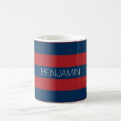 Navy Blue en Red Rugby Stripes met aangepaste naam Koffiemok (Center)