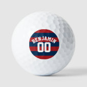 Navy Blue en Red Rugby Stripes Name Number Golfballen (Voorkant)