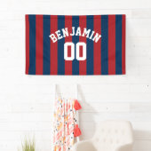 Navy Blue en Red Rugby Stripes Name Number Spandoek (Insitu)
