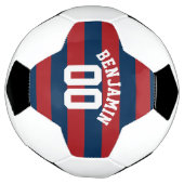 Navy Blue en Red Rugby Stripes Name Number Voetbal (Gedraaid)