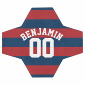 Navy Blue en Red Rugby Stripes Name Number Voetbal (Enkel)