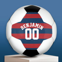 Navy Blue en Red Rugby Stripes Name Number