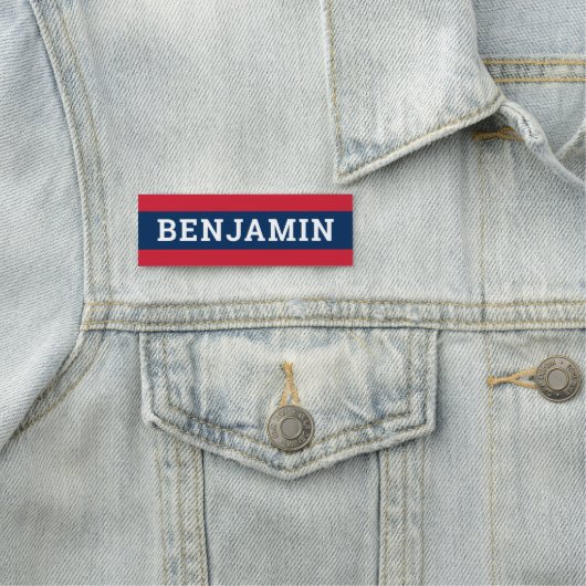 Navy Blue en Red Stripes met Preppy Font Naamplaatje (In situ)