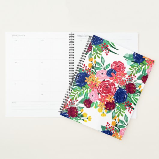 Navy Blue en Red waterverf boho chic Flowers Planner (Display)