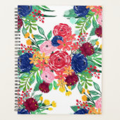 Navy Blue en Red waterverf boho chic Flowers Planner (Voorkant)
