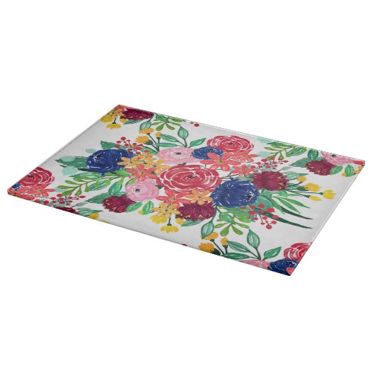 Navy Blue en Red waterverf boho chic Flowers Snijplank (Hoek)