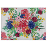 Navy Blue en Red waterverf boho chic Flowers Snijplank (Voorkant)